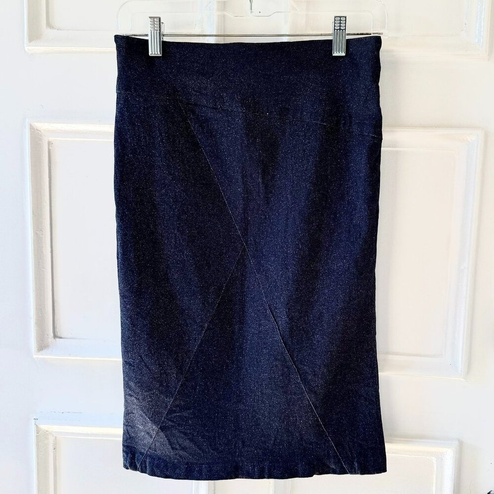 Delias Denim Pencil Skirt Size 7 Deep Blue with Glitter Cotton Spandex